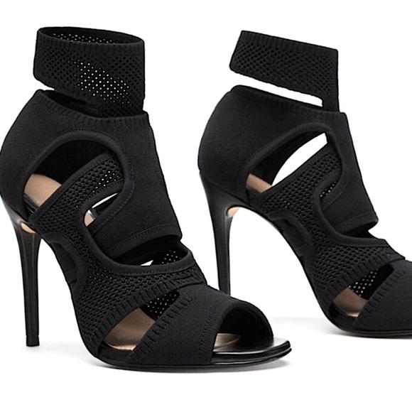 Zara Black Stretch Sandals with Wrap Ankle Strap size 6.5 - Picture 4 of 12